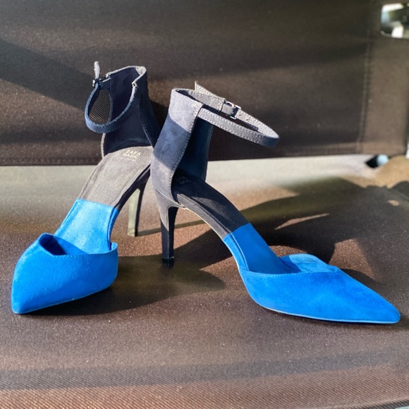 Zara Stiletto suade 8W 38EU Blue / Navy Color block ankle Heels - Picture 3 of 9